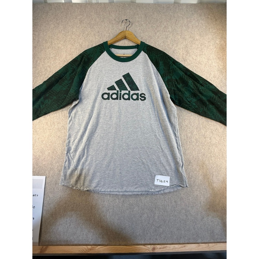 Adidas‎ Mens Raglan Long Sleeve Tee Gray Green Camo Graphic Logo Shirt Large